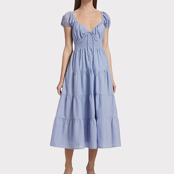 En Saison Dresses & Skirts - En Saison Bleu Smocked Cotton Midi Dress
